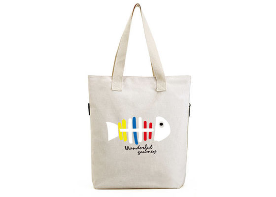 OEM Canvas Tote Shopper Bag Cotton Material With Zipper For Shopping