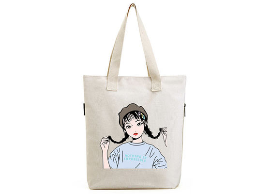 OEM Canvas Tote Shopper Bag Cotton Material With Zipper For Shopping